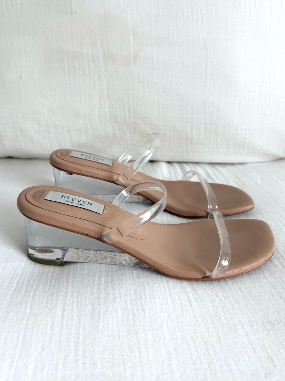 Clear Strappy Kitten Wedge Sandals
